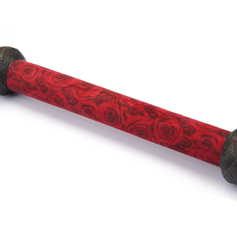 Luxury red rosy lamb suede leather flogger with detailed rose design from Kinbaku Ukiyo-e collection