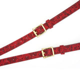 Kinbaku Ukiyoe Luxury Red Rosy Lamb Suede Leather Strap with Japanese Art Print and Gold-Tone Buckles
