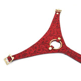 Kinbaku Ukiyoe luxury red rosy floral pattern lamb suede leather strap with copper-plated metal buckles and rings for BDSM play
