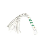 White and green leather flogger from Fairy collection with luxurious leather fronds and stylish design for beginner-friendly bondage play