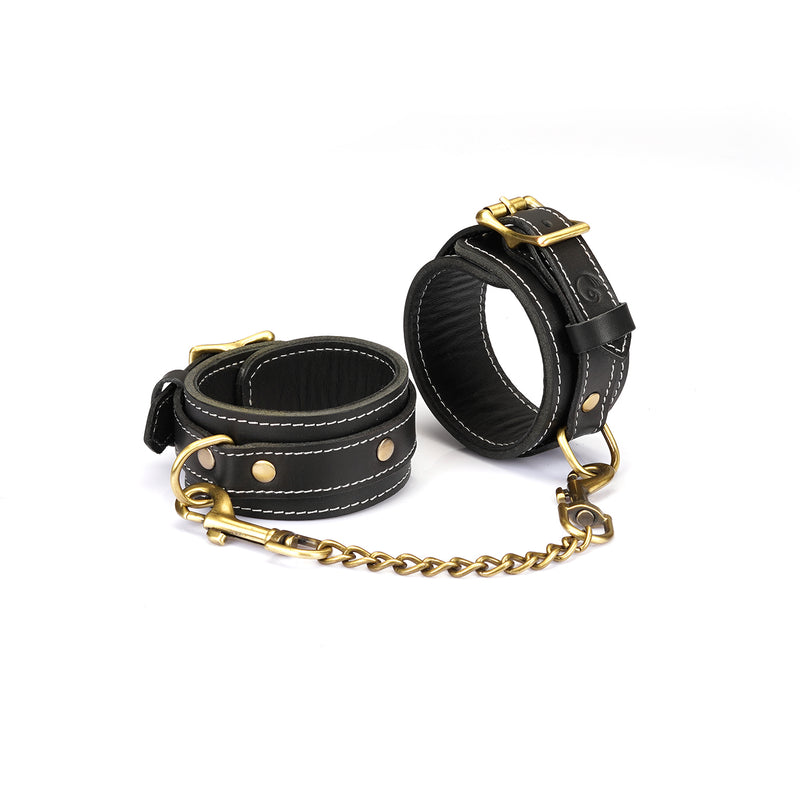 Warrior Princess: Thick Leather Handcuffs with Copper-plated Hardware