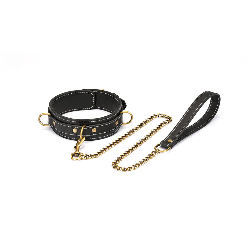 Warrior Princess: Thick Leather Collar with Chain Leash