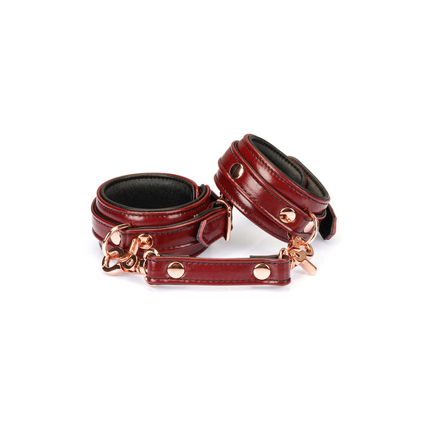 Wine Red: Leather Narrow Handcuffs with Rose Gold Hardware