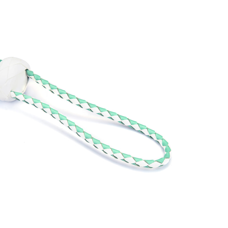 White and green braided leather flogger whip from LIEBE SEELE's Fairy collection, designed for intense BDSM impact play