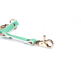 Green and white leather hogtie with rose gold clips from the LIEBE SEELE Fairy collection, designed for bondage play