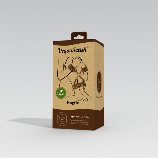 Vegan Fetish SM Cafe Hogtie product packaging with eco-friendly coffee and cork materials