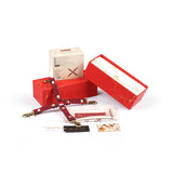 Luxury red rosy lamb suede leather hogtie from Kinbaku Ukiyoe series with traditional Japanese ukiyo-e art packaging and copper-plated hardware
