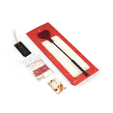 Kinbaku Ukiyoe red rosy lamb suede leather riding crop with traditional Japanese ukiyo-e art packaging and information cards, displaying perfect fusion of culture and modern BDSM practice
