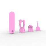 Dynamic Rainbow Silicone Bullet Vibrator with three interchangeable heads for diverse stimulation, in pink color