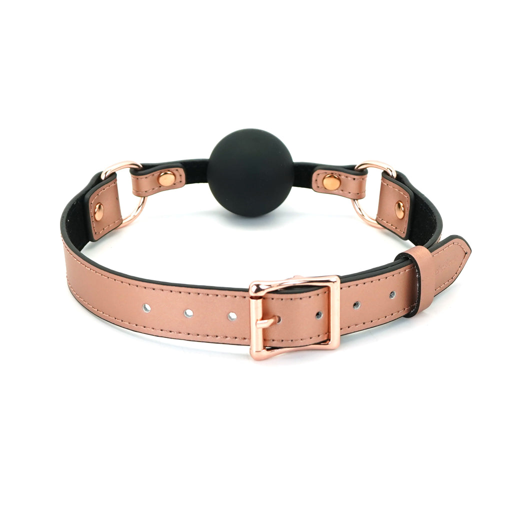 Rose Gold Memory Silicone Ball Gag Leather Strap