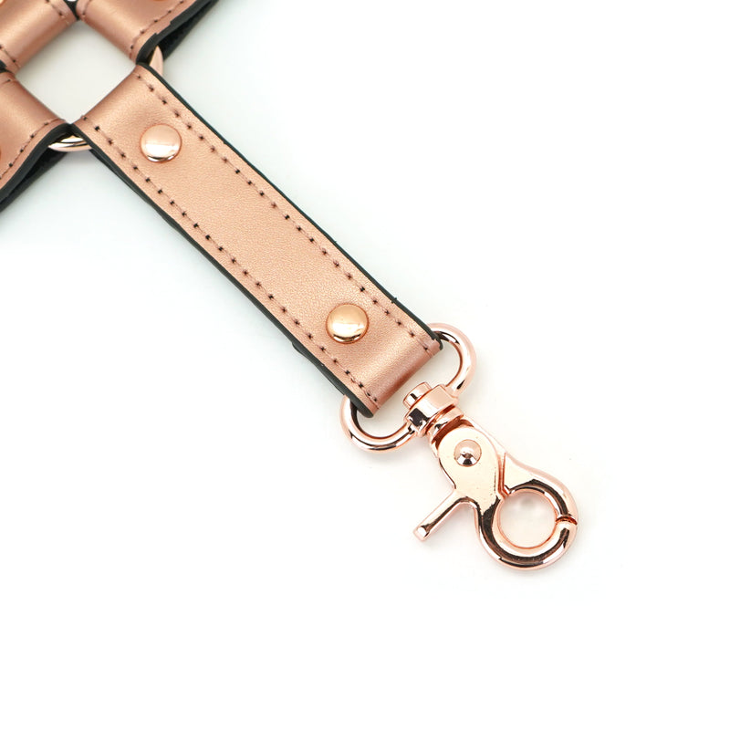Rose gold leather hogtie with quick-release clip from LIEBE SEELE's Rose Gold Memory collection