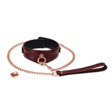 Wine Red: Leather Collar with Chain Leash and Lock