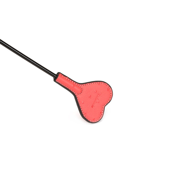 Cherry blossom pink leather short riding crop with heart shape tip for BDSM play from Angel's & Demon's Kiss collection