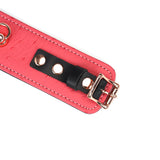 Angel's Kiss Pink Ostrich Skin Pattern Leather Wrist Cuffs with Locking Buckle and Heart Shape Padlock