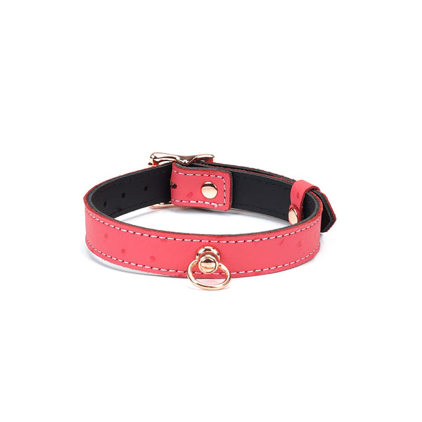 Angel's Kiss Pink Ostrich Skin Pattern Leather Choker ( O ring )