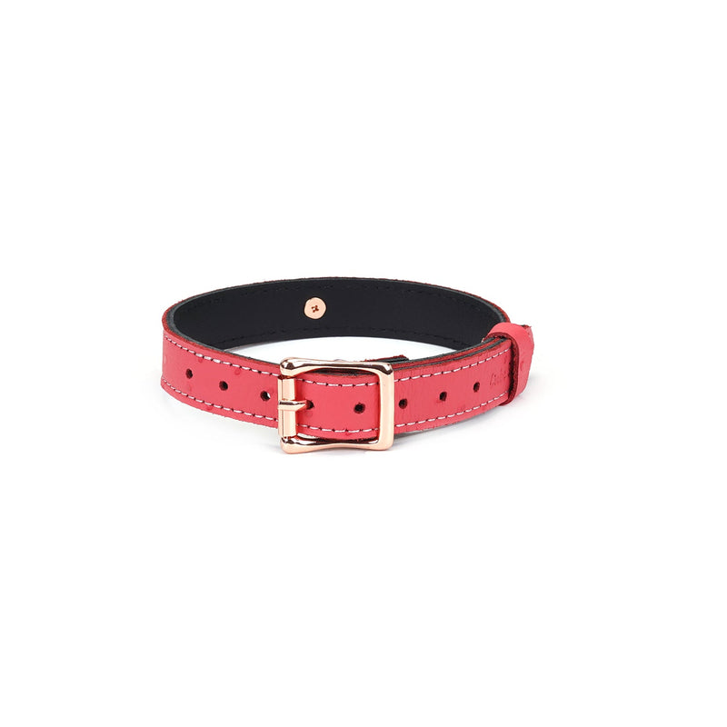 Cherry Blossom Pink Leather Choker with Rose Gold O-Ring and Ostrich Skin Pattern from Angel's & Demon's Kiss Collection