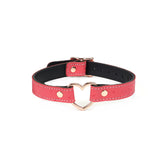 Cherry blossom pink leather choker with heart-shaped buckle and ostrich skin pattern from Angel's & Demon's Kiss BDSM collection