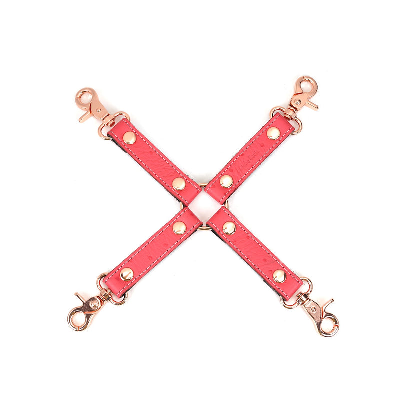 Angel's Kiss: Cherry Blossom Pink Leather Hog Tie with Ostrich Skin Pattern and Rose Gold Hardware
