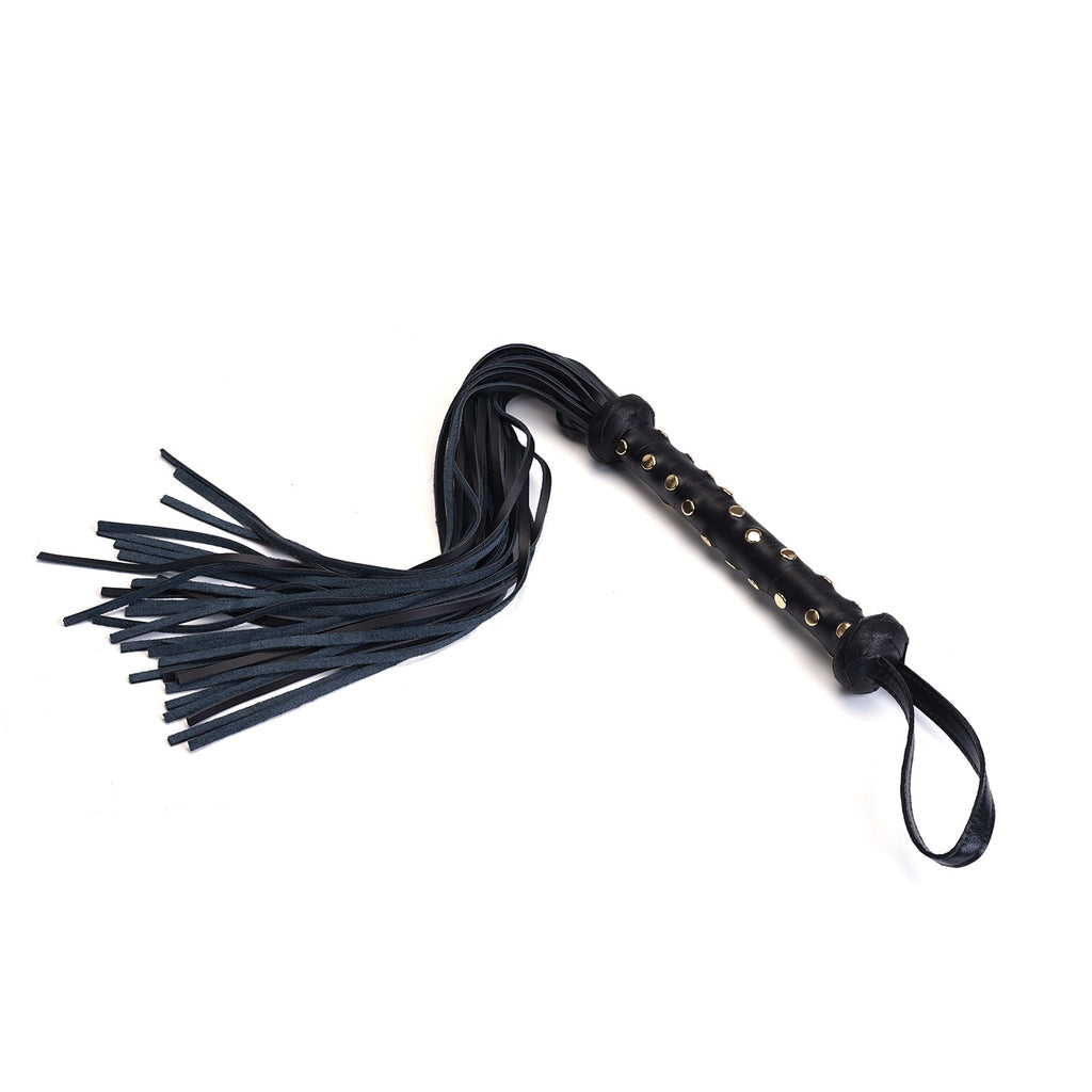 Dark Secret Heavy Leather Flogger Studded Handle