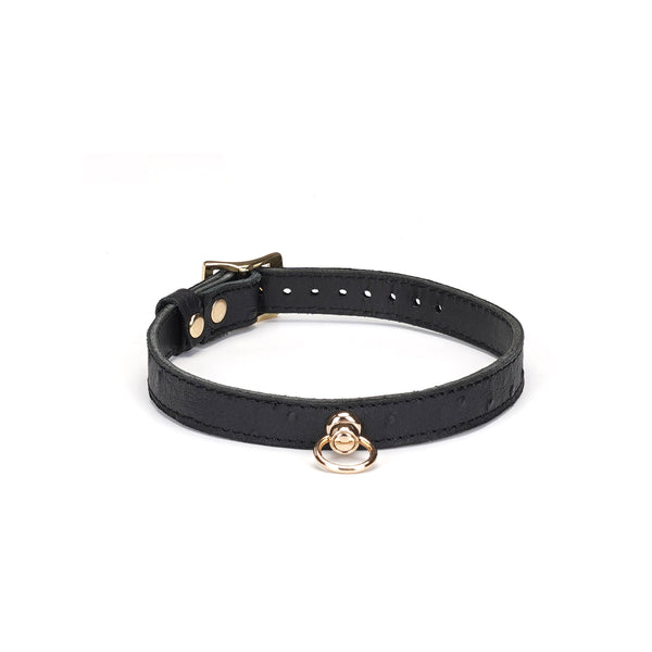 Demon's Kiss Black Ostrich Skin Pattern Leather Choker with a Big O ring