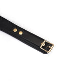 Luxurious black leather curved collar with gold buckle and ostrich skin pattern, from BDSM Angel's & Demon's Kiss collection