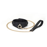 Demon's Kiss: Large Black Leather Curved Collar with Ostrich Skin Pattern and Chain Leash
