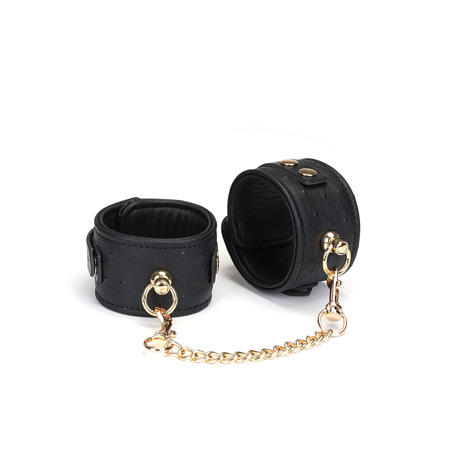 Black Leather Ankle Cuffs Gold Detailing BDSM Chic Liebe Seele