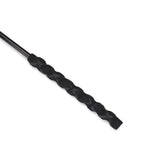 Black leather BDSM riding crop with textured handle for enhanced grip from the Angel's & Demon's Kiss collection