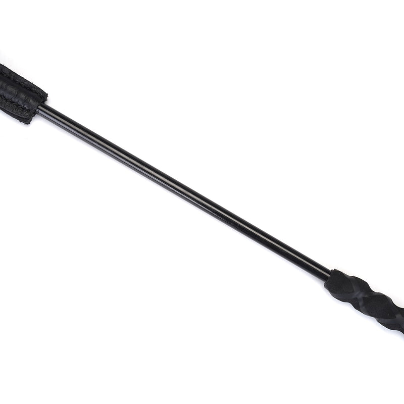 Black leather short riding crop with heart-shaped tip and textured handle from the Angel's & Demon's Kiss collection