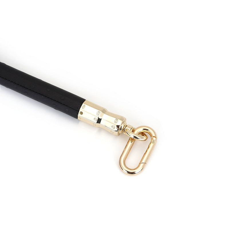 Demon's Kiss: Black Leather-Coated Spreader Bar with Ostrich Skin Pattern