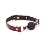 Wine Red Leather Ball Gag with Silicone Ball and Rose Gold Metal Buckles, Adjustable for BDSM Play