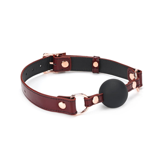 Premium BDSM Gag Weinrot Liebe Seele - Wine Red Leder Knebel mit Silikonball | RaiX