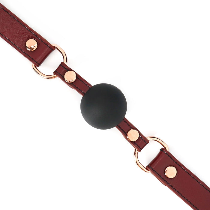Premium BDSM Gag 3 Premium BDSM Gag Weinrot Liebe Seele - Wine Red Leder Knebel mit Silikonball | RaiX