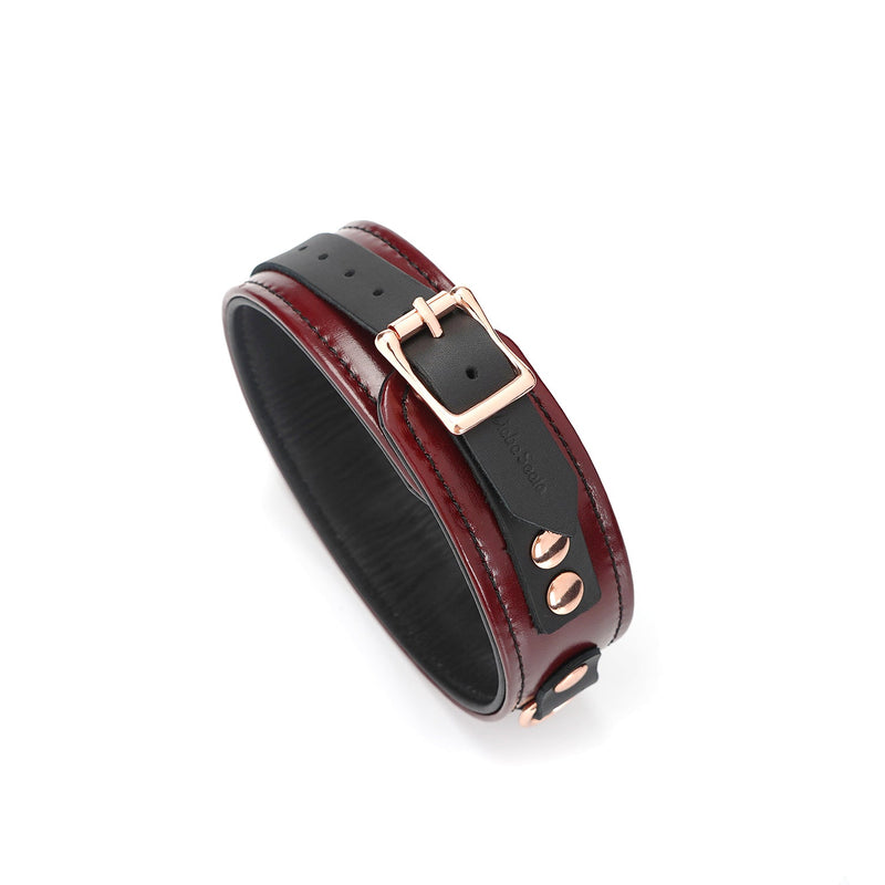 Wine Red - Leather Collar with Leash, Rose Gold Metal Hardware