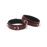 Wine Red 5pcs Bondage Kit including Collar with Leash, Handcuffs, Ankle Cuffs, Thigh Cuffs and 4 Double-end Clips.