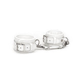 Fuji White: White Leather Ankle Cuffs with Silver Metal Hardware