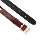 Wine Red leather strap for ball gag with rose gold metal buckle, adjustable for BDSM play