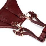 Wine Red: Leather 'Forced Orgasm' Wand Massager Harness Belt